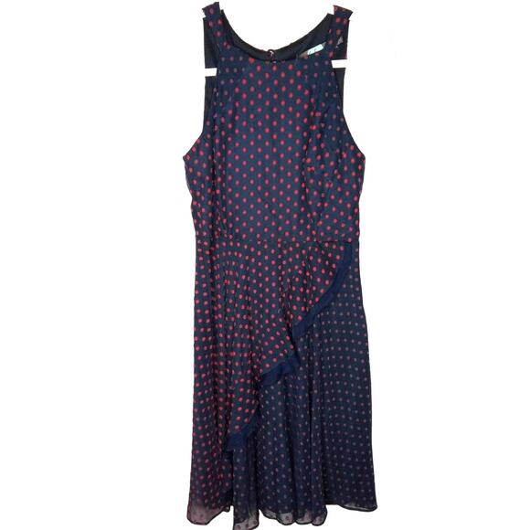 Eva Franco Maryanne Navy Blue Retro Clipdot Ruffle Dress - 2 - Picture 2 of 12
